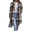 image:imageCHARTOU Womens Plaid Shacket Causal Notched Collar Wool Blend Tartan Blazer Trench CoatBrown