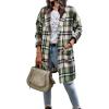 image:imageCHARTOU Womens Plaid Shacket Causal Notched Collar Wool Blend Tartan Blazer Trench CoatGreen