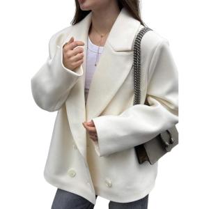 image:imageCHARTOU Women Double Breasted Short Wool Pea Coat Business Casual Work Warm Winter Blazer JacketWhite