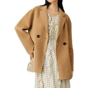 image:imageCHARTOU Women Midi Winter Pea Coat Plaid Tweed Wool Jacket Blazer OutwearCamel