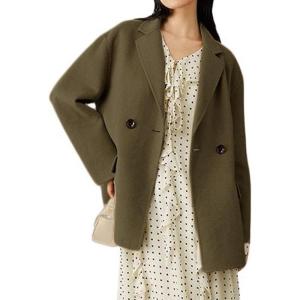 image:imageCHARTOU Women Midi Winter Pea Coat Plaid Tweed Wool Jacket Blazer OutwearGreen