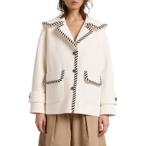 image:imageCHARTOU Women Oversized Pea Coat Winter Contrast Trim Lapel Collar Wool Blend Trench Jacket with PocketsCream