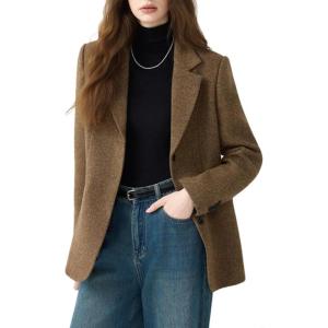 image:imageCHARTOU Women Vintage Herringbone Blazer Jacket Fall Winter Wool Lapel Single Breasted Business Casual Work CoatCoffee