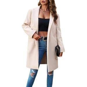 image:imageCHARTOU Womens Casual Long Blazer Jacket Wool Blend 1 Button Loose Fit Trench Pea CoatApricot