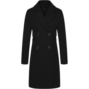 image:imageCHARTOU Womens Comfy Notched Collar DoubleBreasted Wool Blend Midi Trench CoatBlack