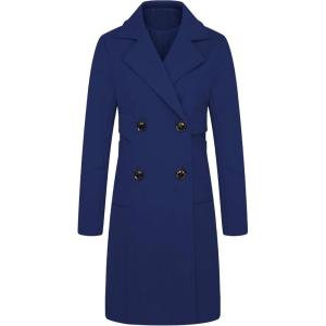 image:imageCHARTOU Womens Comfy Notched Collar DoubleBreasted Wool Blend Midi Trench CoatBlue