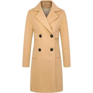 image:imageCHARTOU Womens Comfy Notched Collar DoubleBreasted Wool Blend Midi Trench CoatKhaki