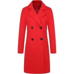 image:imageCHARTOU Womens Comfy Notched Collar DoubleBreasted Wool Blend Midi Trench CoatRed