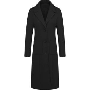 image:imageCHARTOU Womens Elegant Lapel Collar Single Breast Wool Blend Overcoat OutwearBlack
