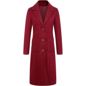 image:imageCHARTOU Womens Elegant Lapel Collar Single Breast Wool Blend Overcoat OutwearWine Red