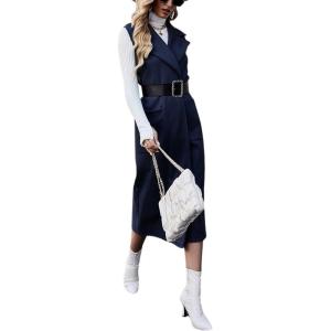 image:imageCHARTOU Womens Elegant Sleeveless Wool Blend Open Front Cardigan Vest Overcoat JacketNavy
