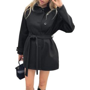 image:imageCHARTOU Womens Stand Collar Midi Coat Asymmetrical Single Breasted Wool Jacket Fall Winter OutfitsBlack