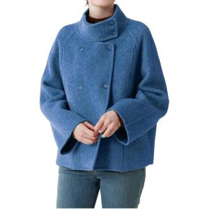 image:imageCHARTOU Womens Stand Collar Wool Coat Cropped Double Breasted Trench Coat Winter Chic Short Tweed JacketBlue
