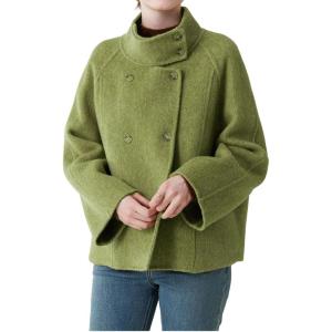 image:imageCHARTOU Womens Stand Collar Wool Coat Cropped Double Breasted Trench Coat Winter Chic Short Tweed JacketGreen
