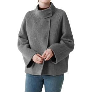 image:imageCHARTOU Womens Stand Collar Wool Coat Cropped Double Breasted Trench Coat Winter Chic Short Tweed JacketGrey