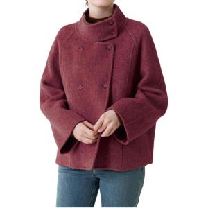 image:imageCHARTOU Womens Stand Collar Wool Coat Cropped Double Breasted Trench Coat Winter Chic Short Tweed JacketRed