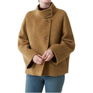 image:imageCHARTOU Womens Stand Collar Wool Coat Cropped Double Breasted Trench Coat Winter Chic Short Tweed JacketVanilla Yellow