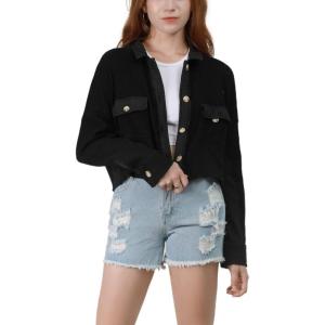 image:imageCHARTOU Womens Waffle Knit Shirt Button Down Long Sleeve Cropped Overshirt Jacket ShacketBlack