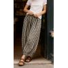 image:imageCHARTOU Women Plaid Gingham Pants Elastic Waist Loose Wide Leg Capri Harem Balloon PantsBlack