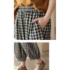 image:imageCHARTOU Women Plaid Gingham Pants Elastic Waist Loose Wide Leg Capri Harem Balloon PantsBlack