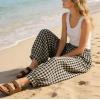 image:imageCHARTOU Women Plaid Gingham Pants Elastic Waist Loose Wide Leg Capri Harem Balloon PantsBlack