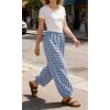 image:imageCHARTOU Women Plaid Gingham Pants Elastic Waist Loose Wide Leg Capri Harem Balloon PantsBlue