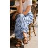 image:imageCHARTOU Women Plaid Gingham Pants Elastic Waist Loose Wide Leg Capri Harem Balloon PantsBlue