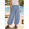 image:imageCHARTOU Women Plaid Gingham Pants Elastic Waist Loose Wide Leg Capri Harem Balloon PantsBlue