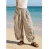 image:imageCHARTOU Women Plaid Gingham Pants Elastic Waist Loose Wide Leg Capri Harem Balloon PantsBrown