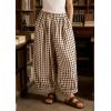 image:imageCHARTOU Women Plaid Gingham Pants Elastic Waist Loose Wide Leg Capri Harem Balloon PantsBrown
