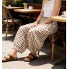 image:imageCHARTOU Women Plaid Gingham Pants Elastic Waist Loose Wide Leg Capri Harem Balloon PantsBrown