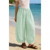 image:imageCHARTOU Women Plaid Gingham Pants Elastic Waist Loose Wide Leg Capri Harem Balloon PantsGreen