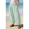 image:imageCHARTOU Women Plaid Gingham Pants Elastic Waist Loose Wide Leg Capri Harem Balloon PantsGreen