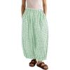 image:imageCHARTOU Women Plaid Gingham Pants Elastic Waist Loose Wide Leg Capri Harem Balloon PantsGreen