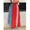 image:imageCHARTOU Parachute Long Jean Skirt for Women Sporty Drawstring Elastic High Waist A Line Patchwork Denim SkirtRed