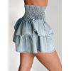image:imageCHARTOU Women 2025 Denim Mini Skirt Smocked High Waist Y2k Tiered Ruffle Cute Short Jean SkirtLight Blue