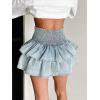 image:imageCHARTOU Women 2025 Denim Mini Skirt Smocked High Waist Y2k Tiered Ruffle Cute Short Jean SkirtLight Blue
