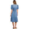 image:imageCHARTOU Women Belted Denim Shirt Dress Elegant Puff Sleeve Button Down Midi Long Jean Dress with PocketsLight Blue