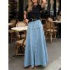 image:imageCHARTOU Women Denim Maxi Skirt Casual Loose Button Down High Waist A Line Ruffle Skirt with PocketsLight Blue