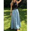 image:imageCHARTOU Women Denim Maxi Skirt Casual Loose Button Down High Waist A Line Ruffle Skirt with PocketsLight Blue
