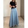 image:imageCHARTOU Women Denim Maxi Skirt Casual Loose Button Down High Waist A Line Ruffle Skirt with PocketsLight Blue