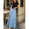 image:imageCHARTOU Women Denim Maxi Skirt Casual Loose Button Down High Waist A Line Ruffle Skirt with PocketsLight Blue