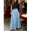 image:imageCHARTOU Women Denim Maxi Skirt Casual Loose Button Down High Waist A Line Ruffle Skirt with PocketsLight Blue