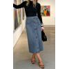 image:imageCHARTOU Women Denim Wrap Midi Skirt Summer Casual Tie Waist ALine Jean Skirt with SlitLight Blue