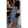 image:imageCHARTOU Women Denim Wrap Midi Skirt Summer Casual Tie Waist ALine Jean Skirt with SlitLight Blue
