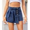 image:imageCHARTOU Women Distressed Denim Shots Skort Y2k Irregular Button Ripped Pleated Jean Skirt Cargo Shorts Cowgirl SummerDark Blue