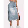 image:imageCHARTOU Women Distressed Midi Denim Skirt with Slit Mid Long Jean Skirt Irregular A Line Cargo Skirt Y2k Flare SkirtLight Blue