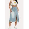 image:imageCHARTOU Women Distressed Midi Denim Skirt with Slit Mid Long Jean Skirt Irregular A Line Cargo Skirt Y2k Flare SkirtLight Blue