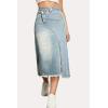 image:imageCHARTOU Women Distressed Midi Denim Skirt with Slit Mid Long Jean Skirt Irregular A Line Cargo Skirt Y2k Flare SkirtLight Blue