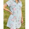 image:imageCHARTOU Women Floral Denim Midi Dress Lapel Button Down Short Sleeve Shift Jean Dress with PocketsLight Blue